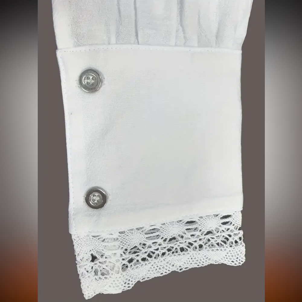 🤍 Textured White Lace Detail, 2 Button Cuff - Button Down Blouse - Picture 11 of 14